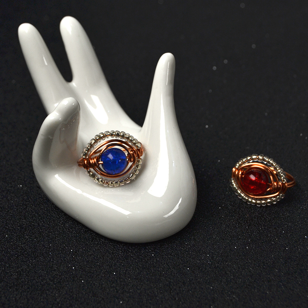 Кольца из проволоки с кракле-бусами-5