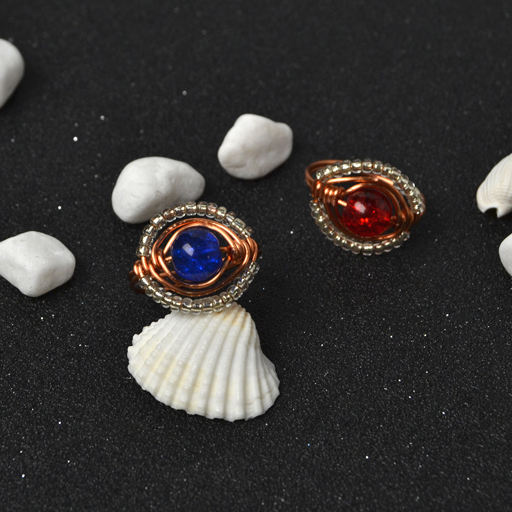 Кольца из проволоки с кракле-бусами-1