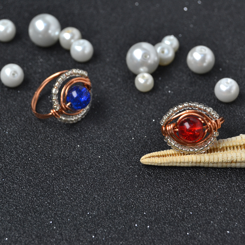 Кольца из проволоки с кракле-бусами-6