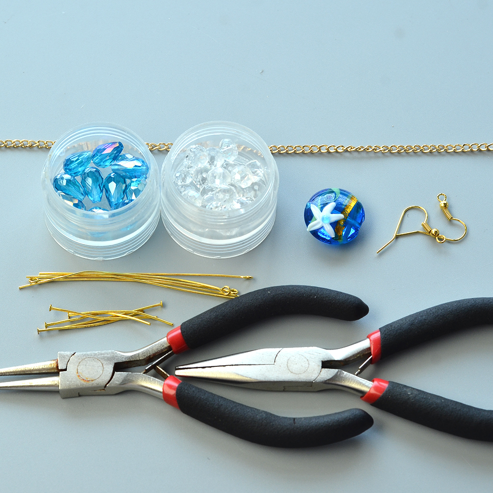 Гальванические серьги-люстры со стеклянными бусинами-2