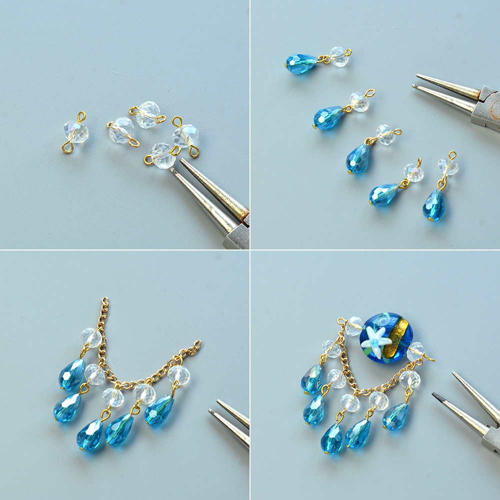 Гальванические серьги-люстры со стеклянными бусинами-3