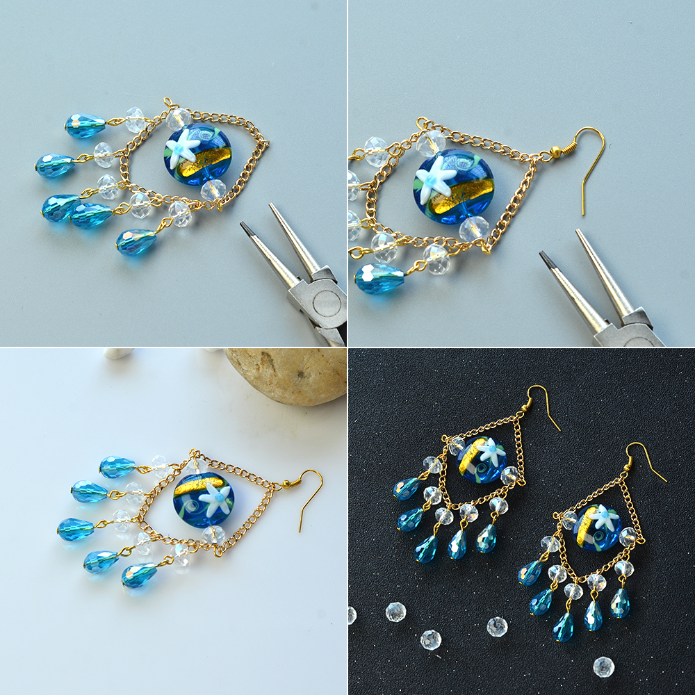 Гальванические серьги-люстры со стеклянными бусинами-4