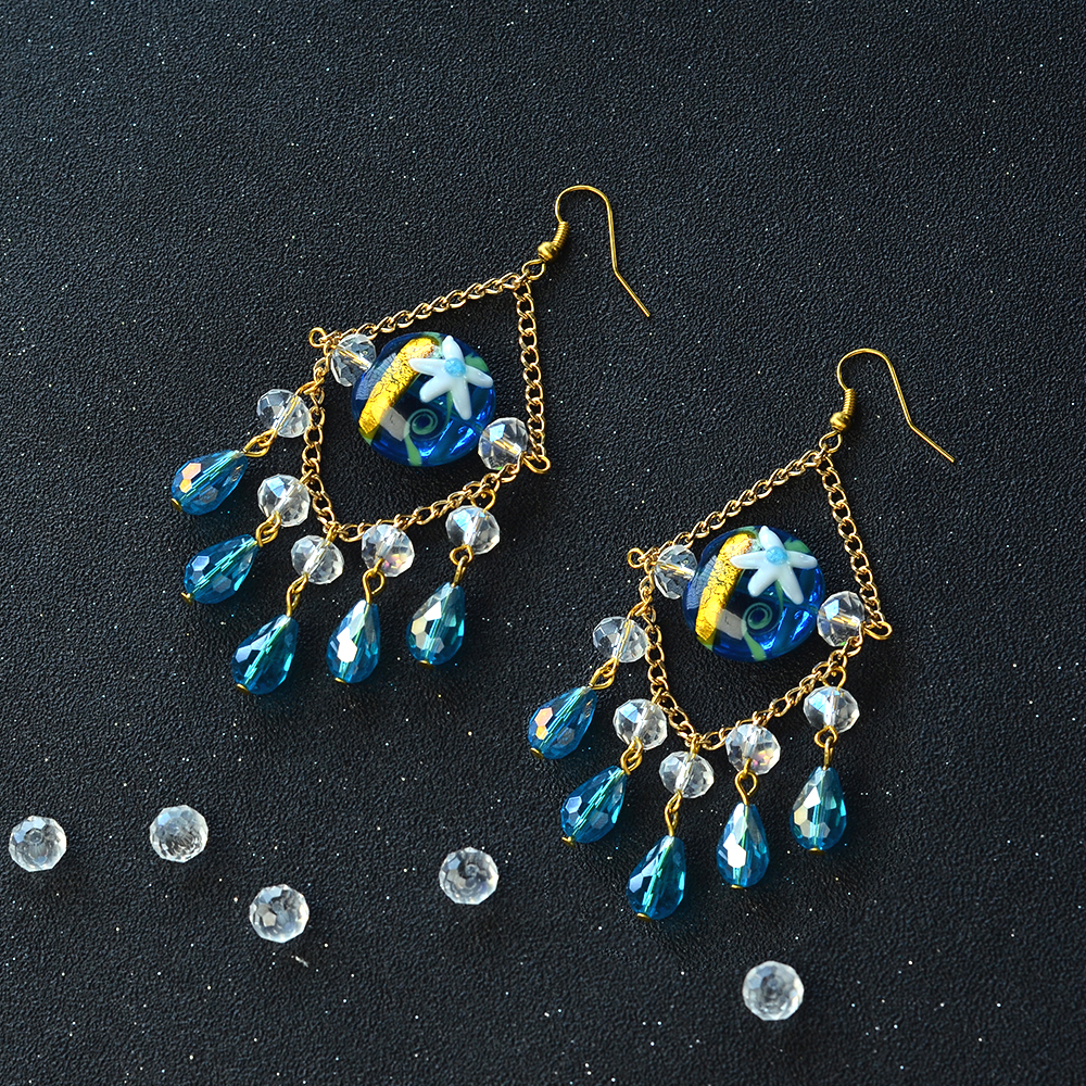 Гальванические серьги-люстры со стеклянными бусинами-6