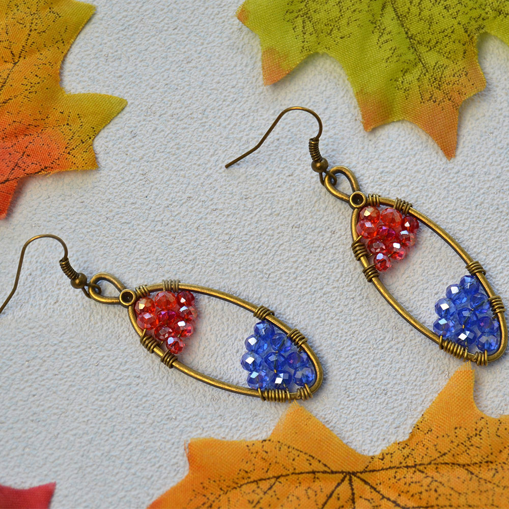 Овальные серьги из гальванического стекла, обернутые проволокой-1