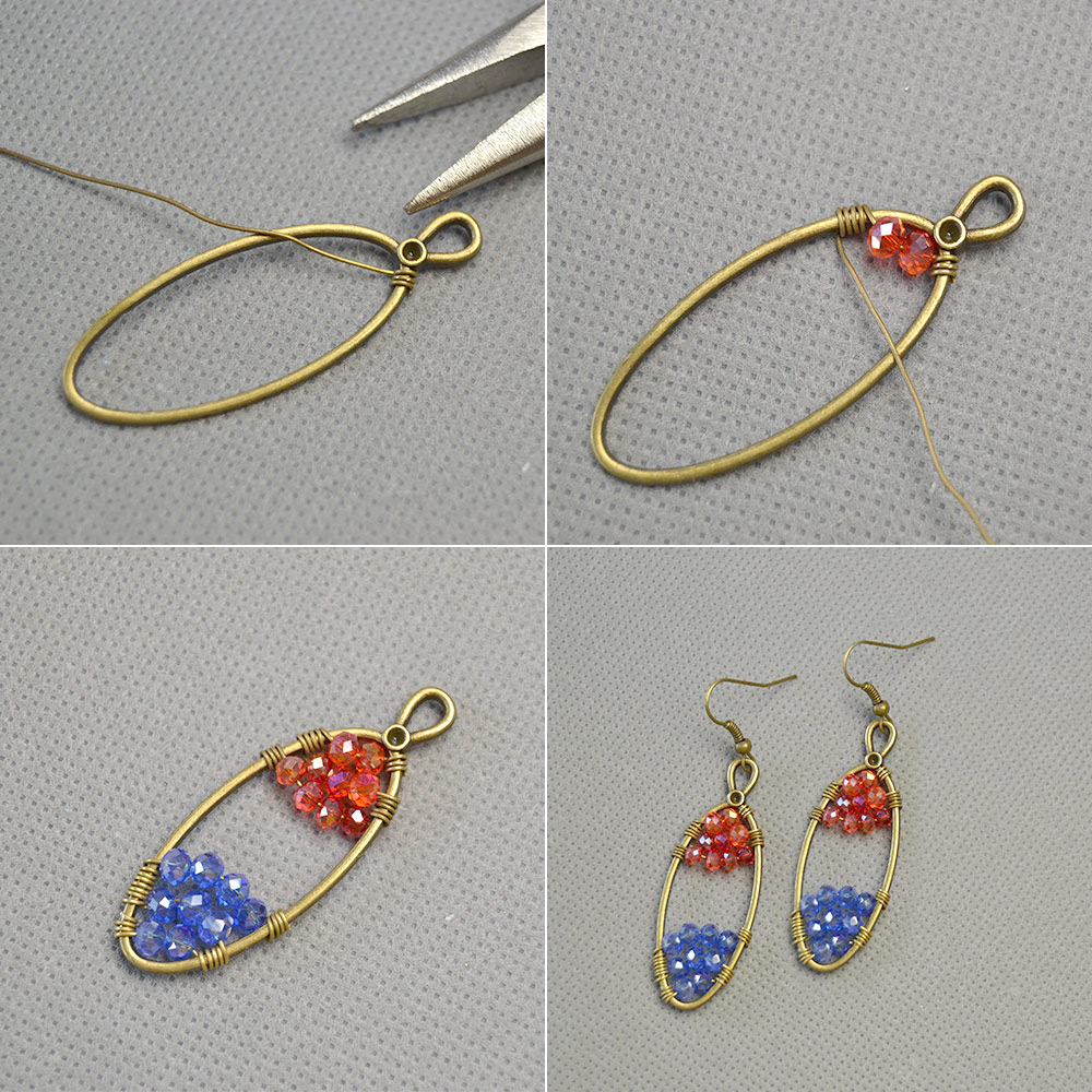 Овальные серьги из гальванического стекла, обернутые проволокой-3