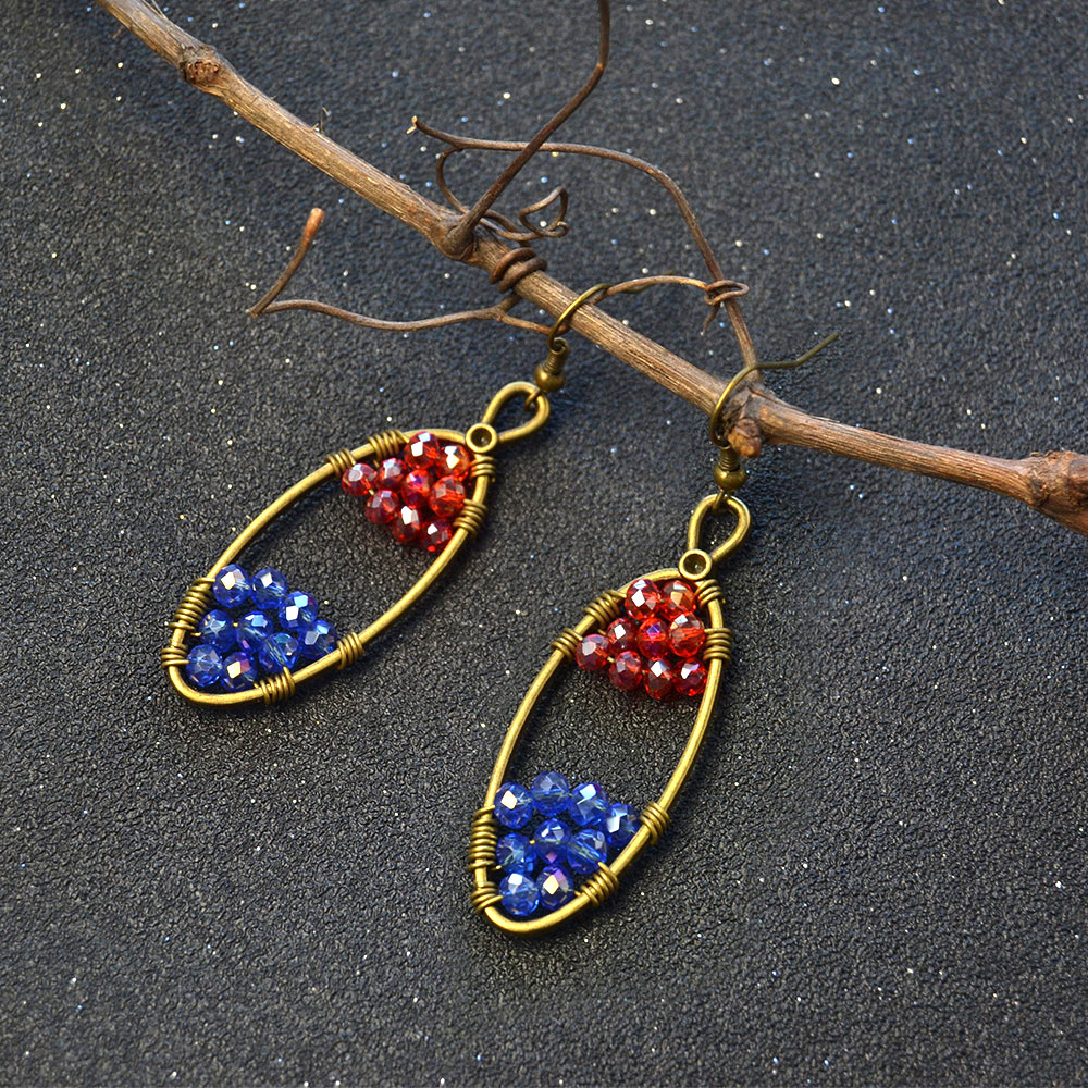 Овальные серьги из гальванического стекла, обернутые проволокой-4