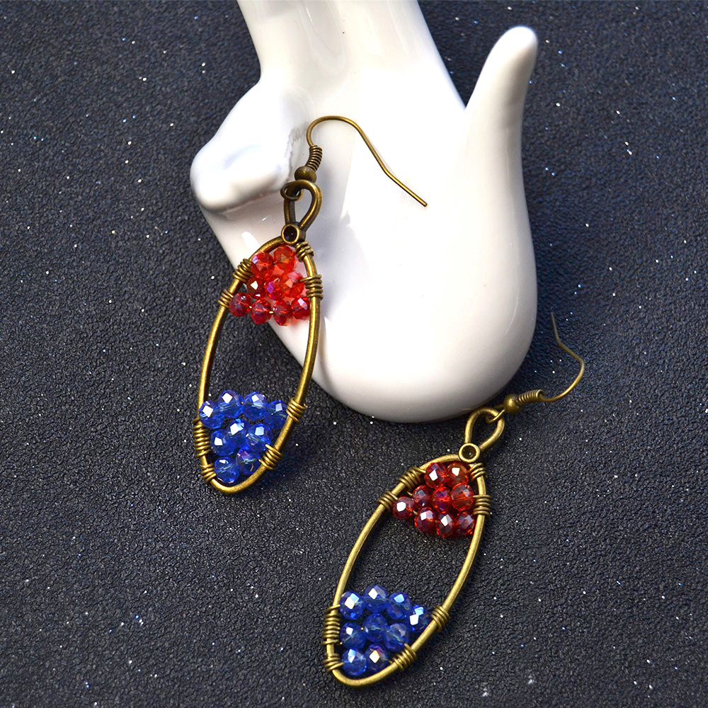 Овальные серьги из гальванического стекла, обернутые проволокой-5