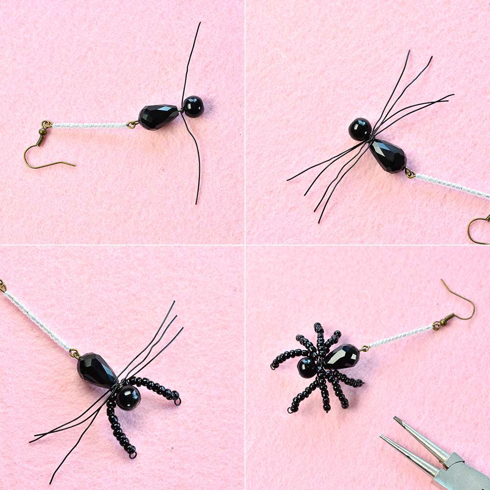ハロウィン用の蜘蛛のビーズイヤリング