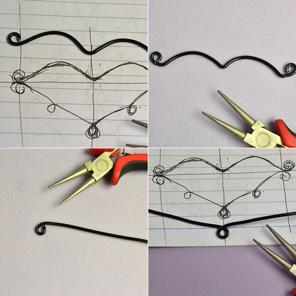 Ожерелье с подвеской в виде летучей мыши из проволоки и черными бусинами-3