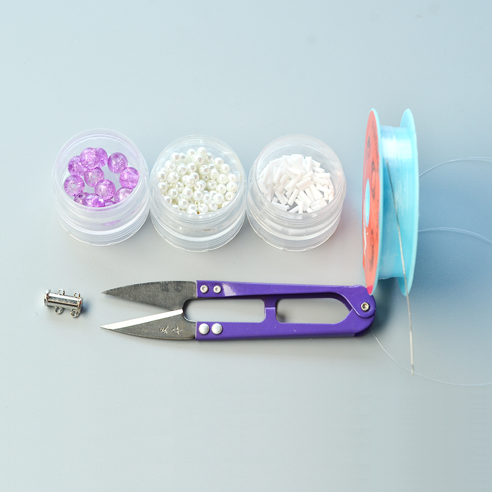 Широкий браслет с фиолетовым кракле и бисером-2