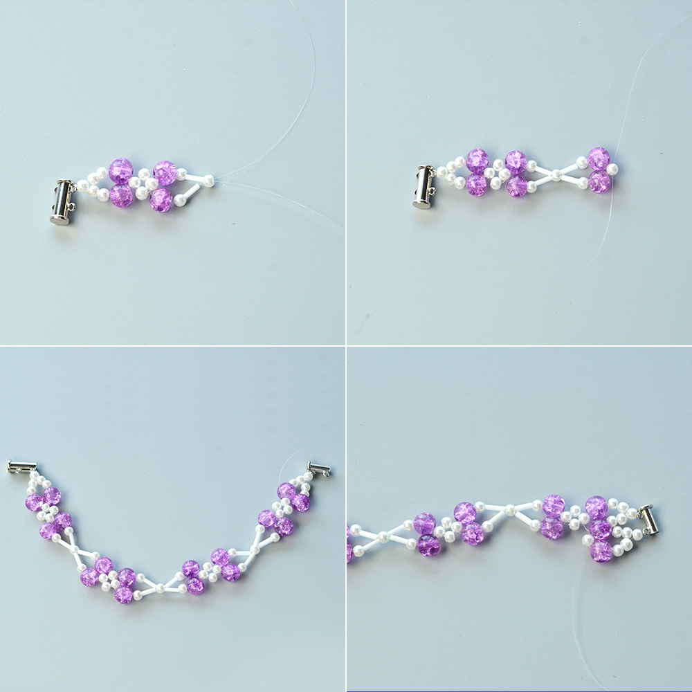 Широкий браслет с фиолетовым кракле и бисером-4