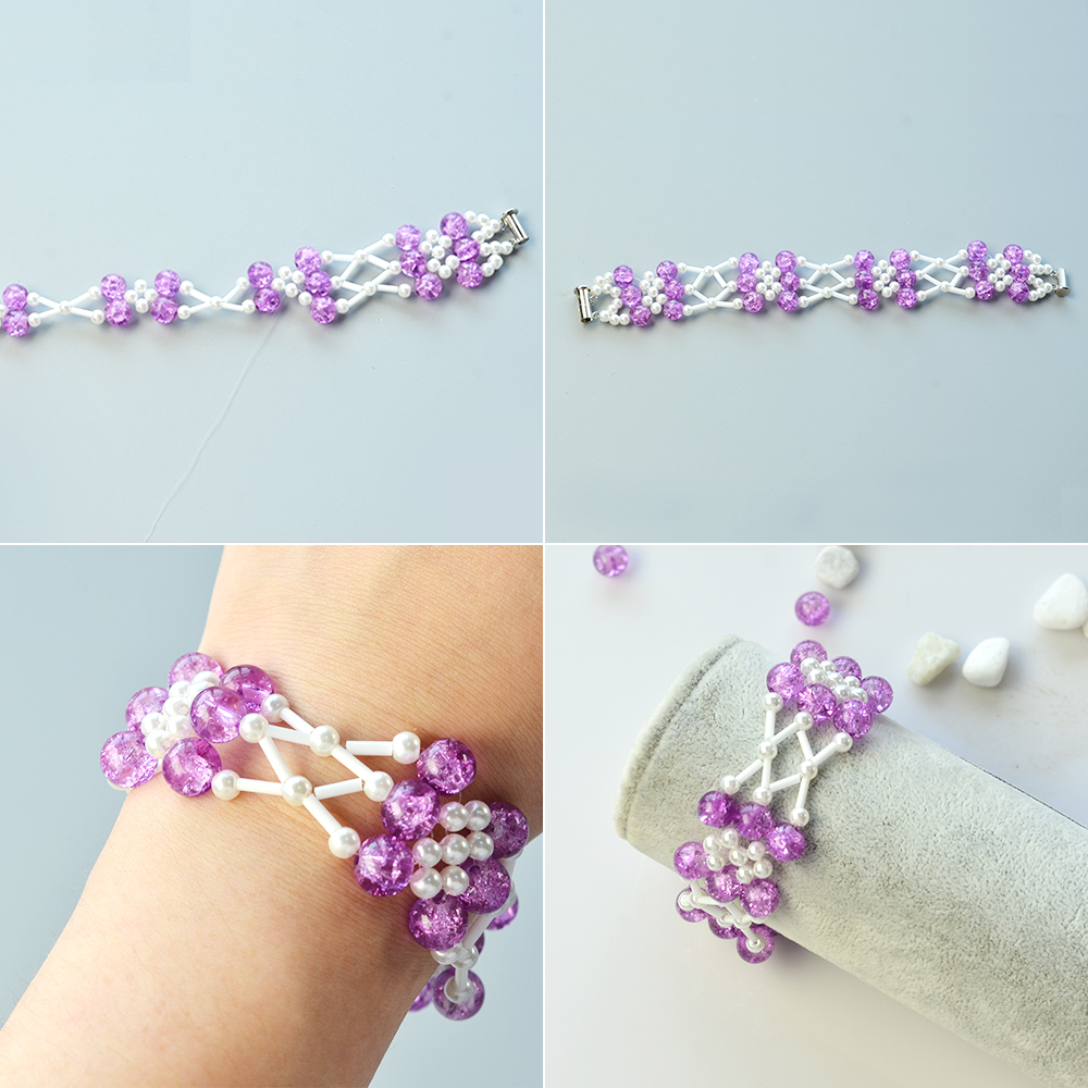 Широкий браслет с фиолетовым кракле и бисером-5