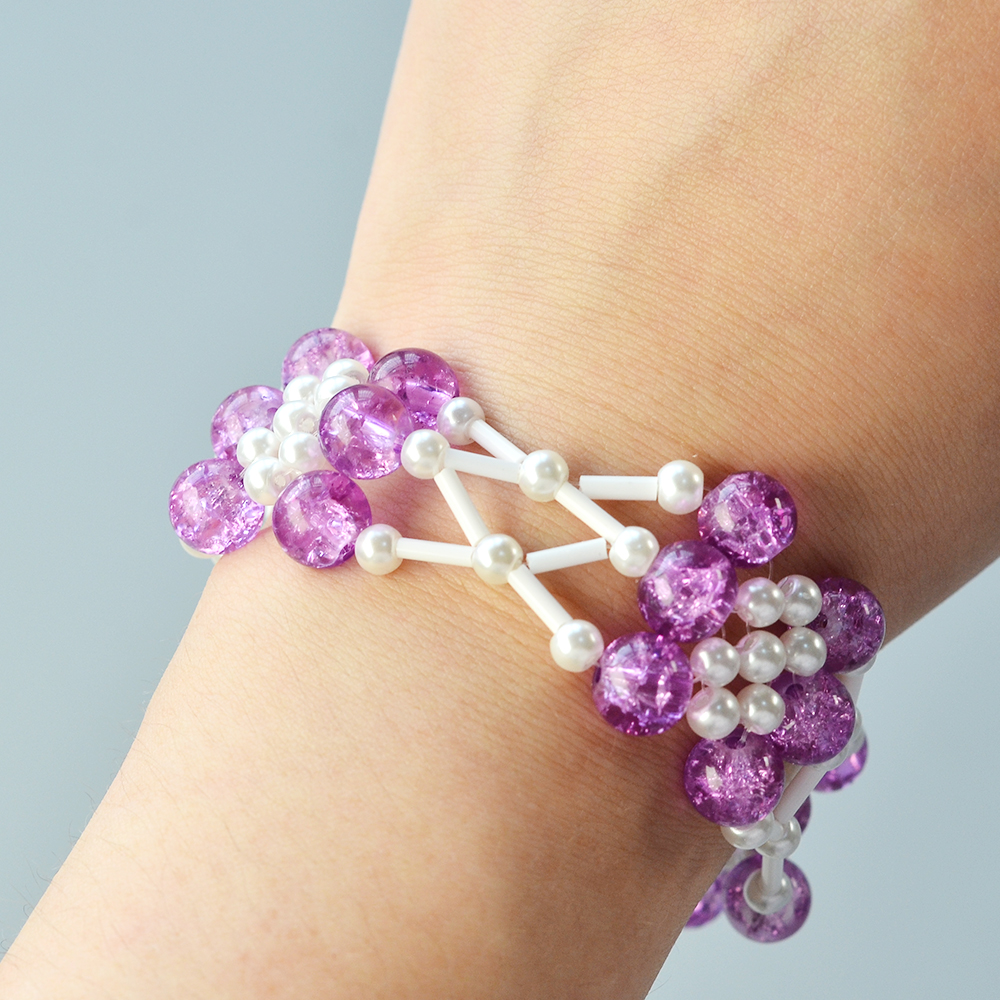 Широкий браслет с фиолетовым кракле и бисером-7