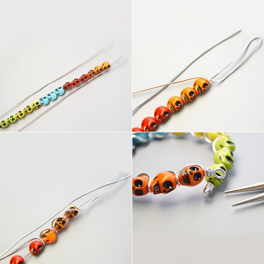 Браслет из акриловых бус с черепом в проволочной оплетке-3