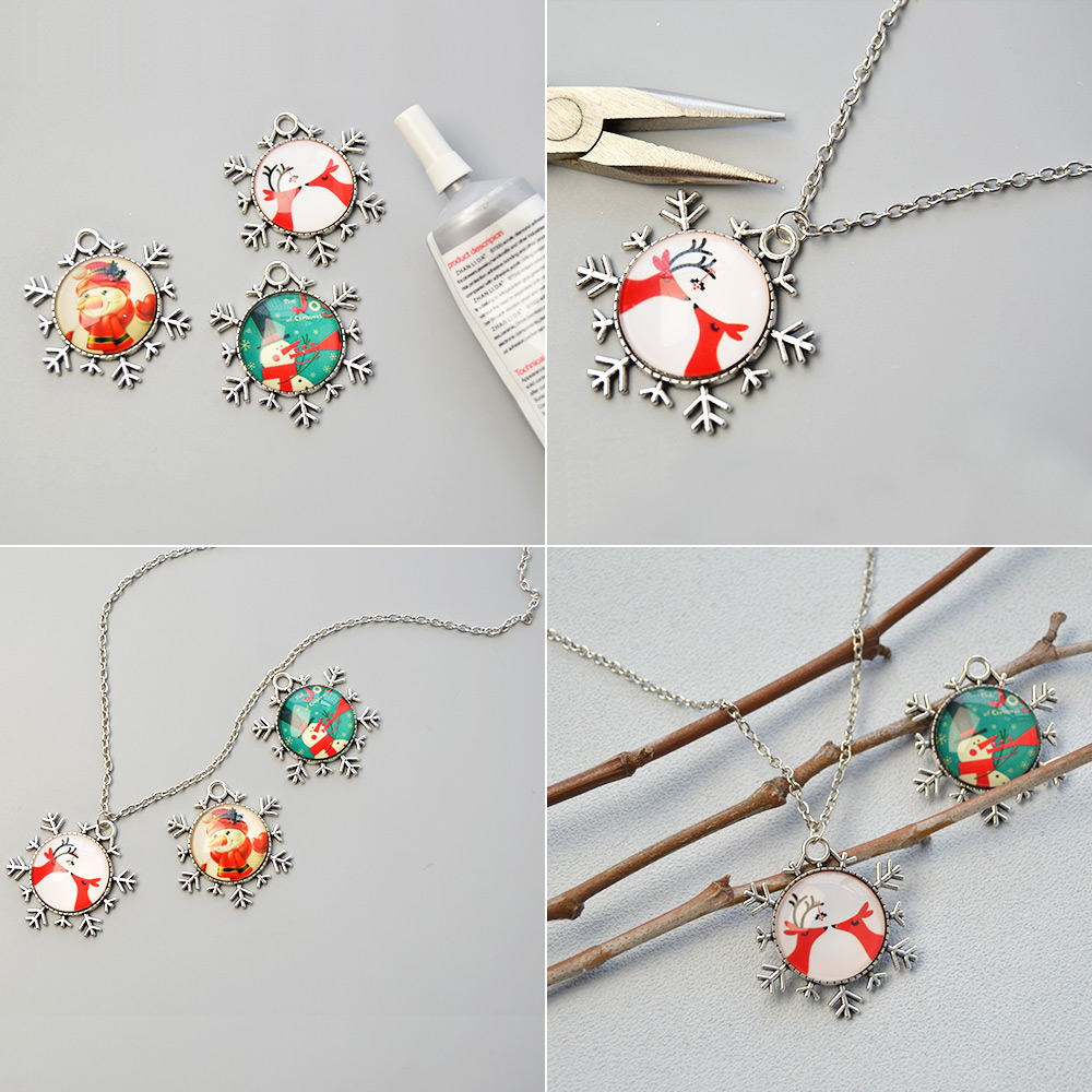 Рождественское ожерелье с подвеской из стеклянного кабошона-3