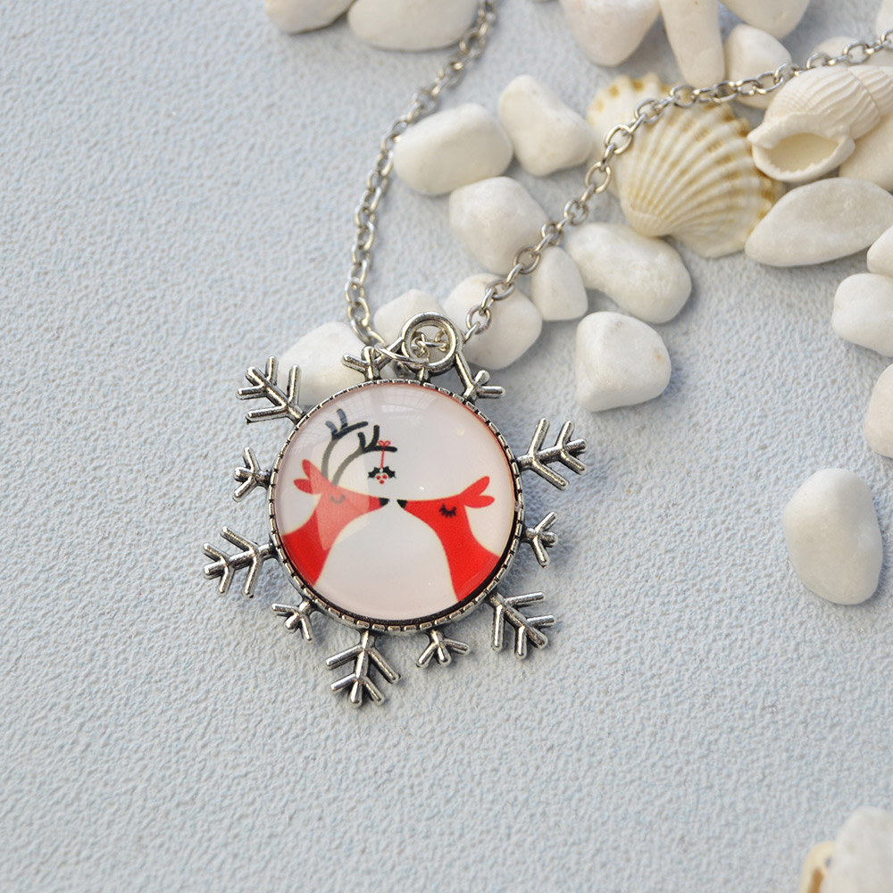 Рождественское ожерелье с подвеской из стеклянного кабошона-4