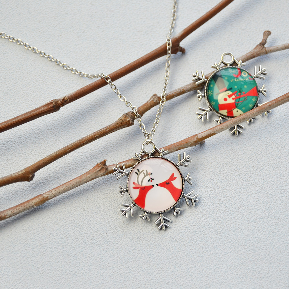 Рождественское ожерелье с подвеской из стеклянного кабошона-5