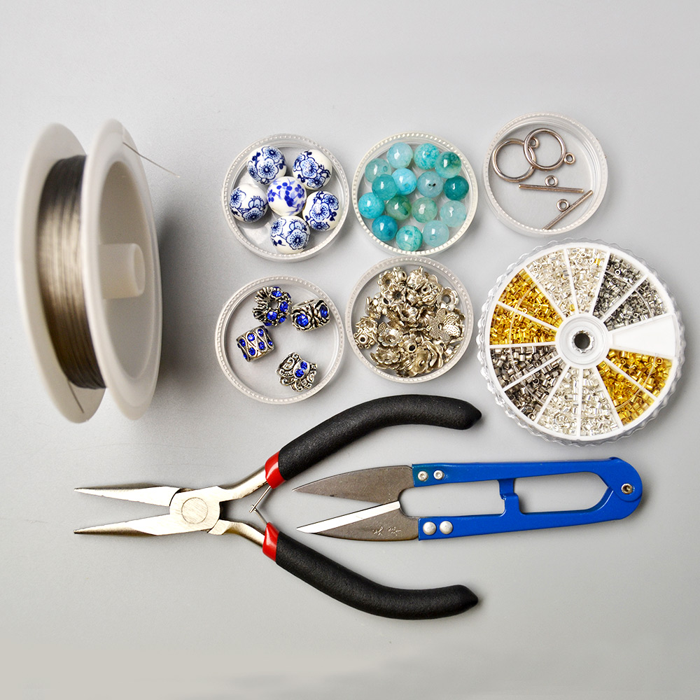 Браслет из фарфоровых бусин ручной работы с бусинами синего агата-2