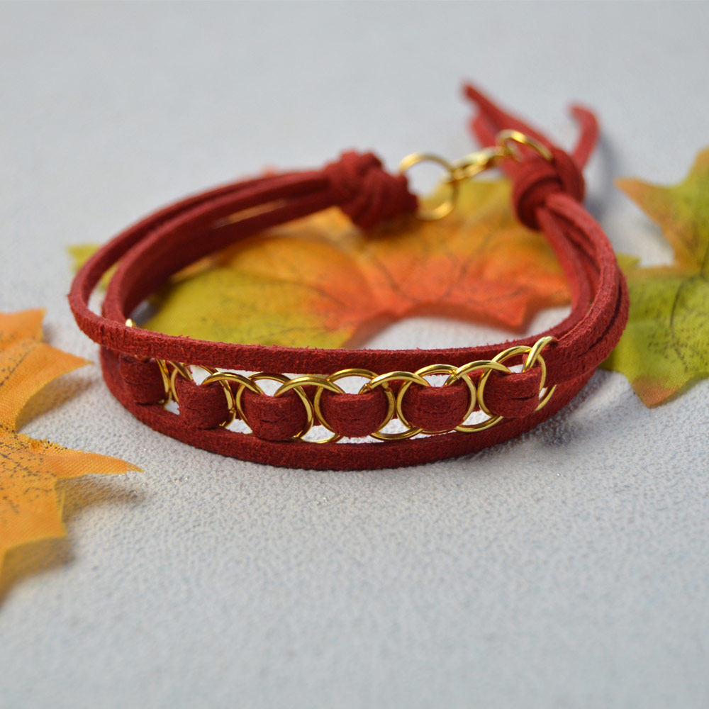 Красный браслет из шнура из искусственной замши с кольцами-прыгунами-6