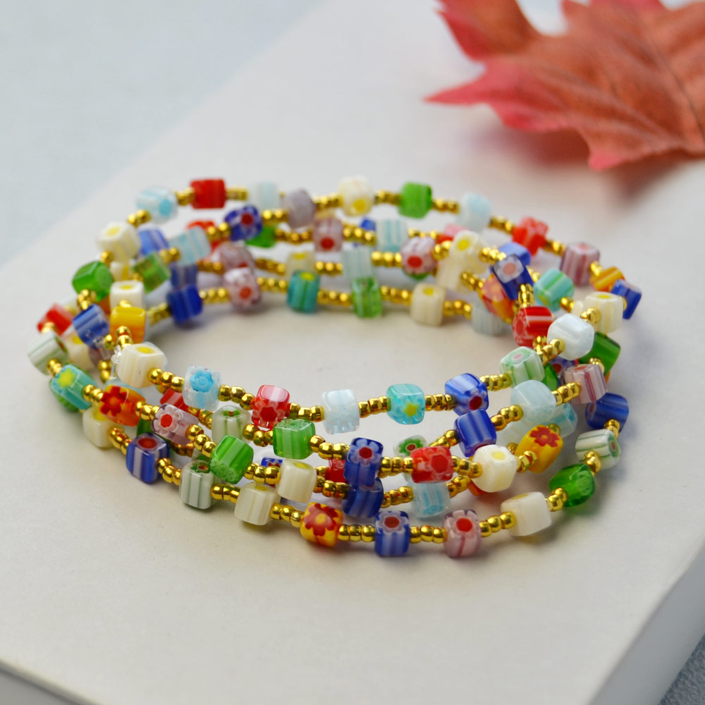 Многониточный браслет из стеклянных бусин Cube Millefiori-1