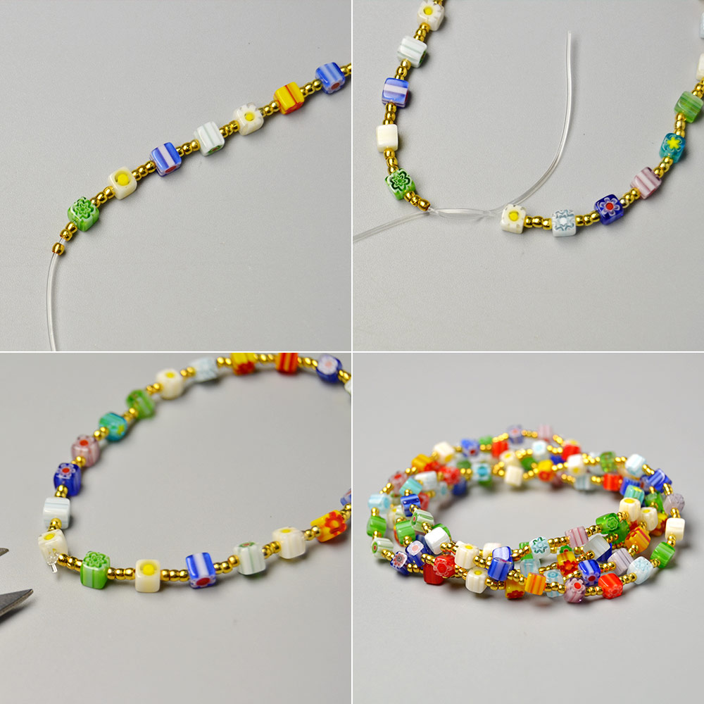 Многониточный браслет из стеклянных бусин Cube Millefiori-3