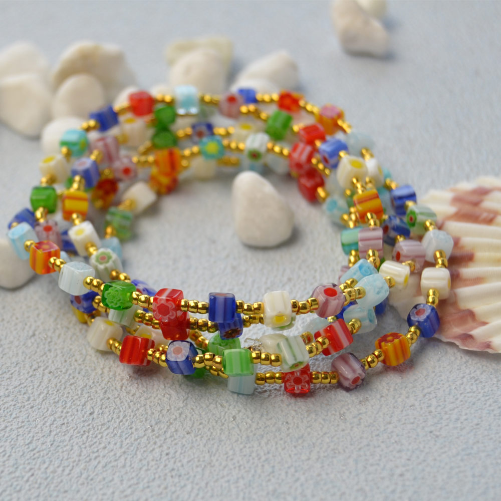 Многониточный браслет из стеклянных бусин Cube Millefiori-4