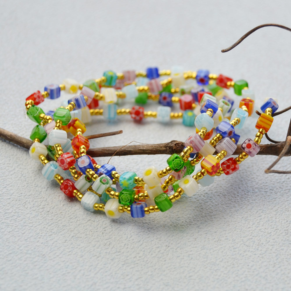 Многониточный браслет из стеклянных бусин Cube Millefiori-5