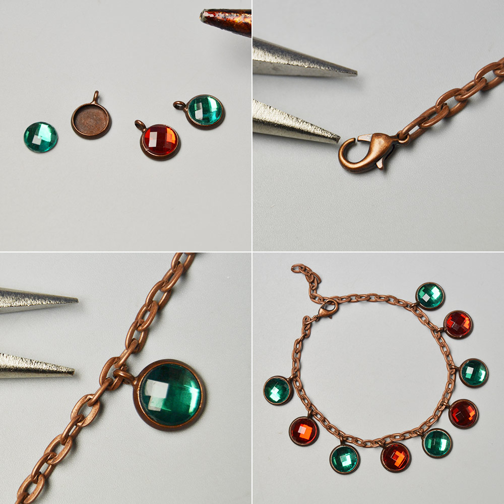 Браслет из стеклянного кабошона с подвесками-3