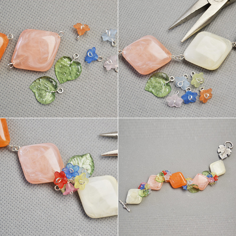 Браслет из акриловых бусин с имитацией драгоценного камня в виде ромба-3