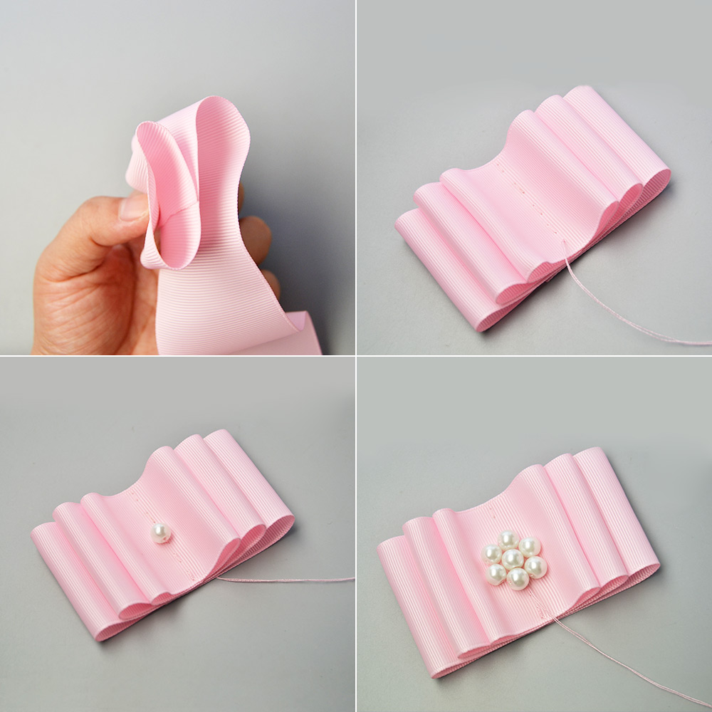 Девичья заколка для волос с розовой лентой-3