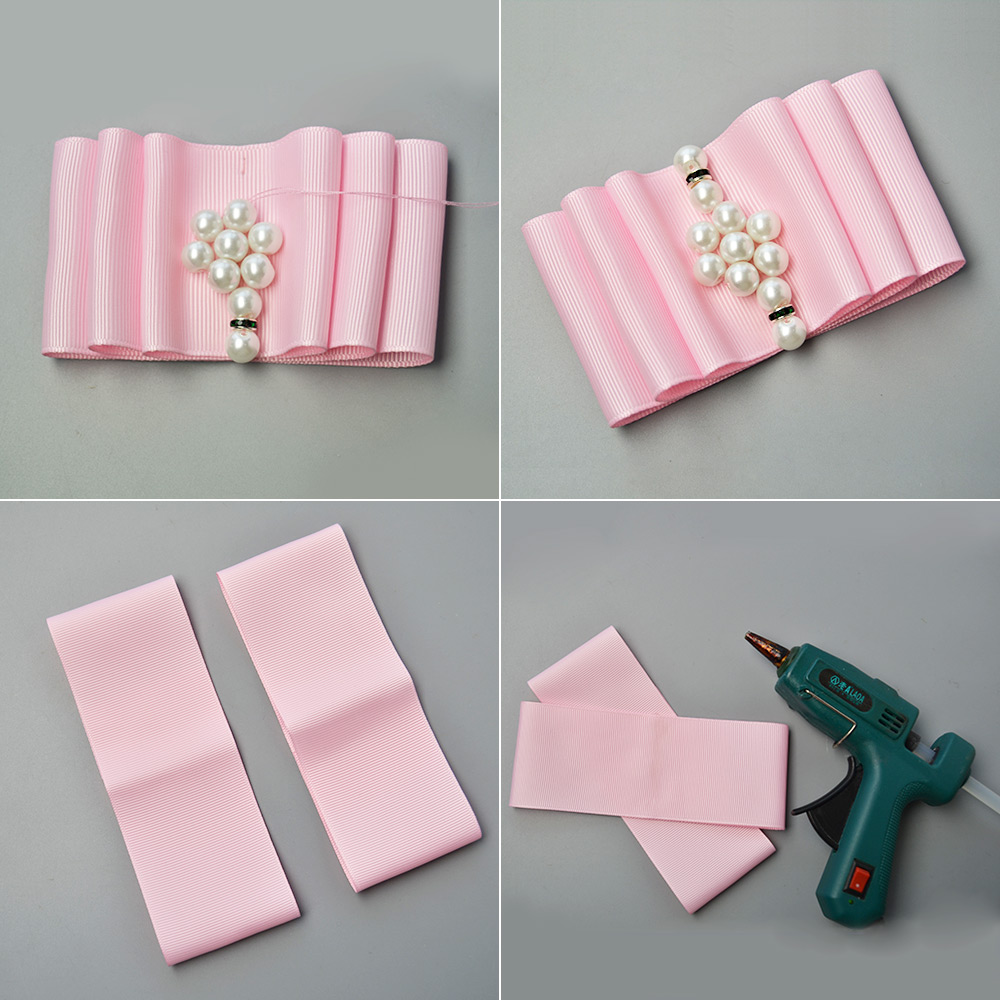 Девичья заколка для волос с розовой лентой-4