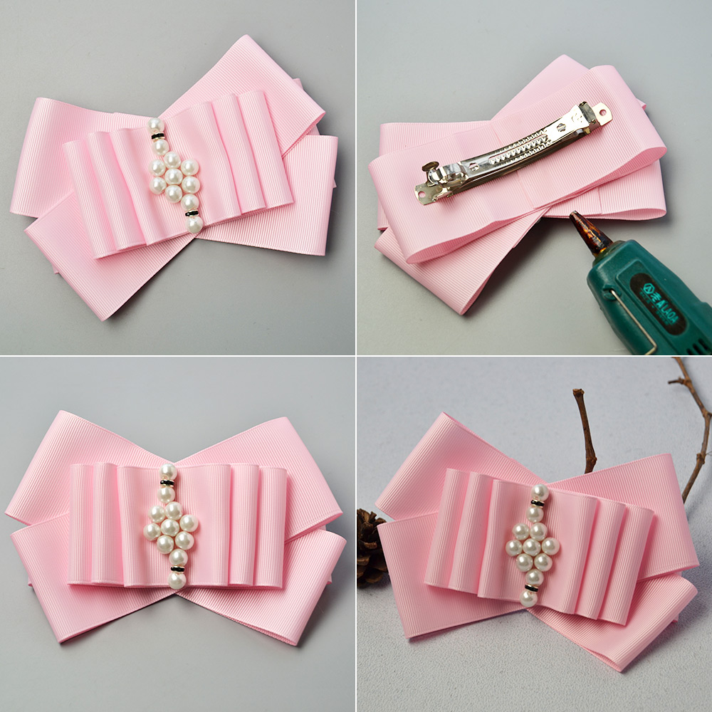 Девичья заколка для волос с розовой лентой-5