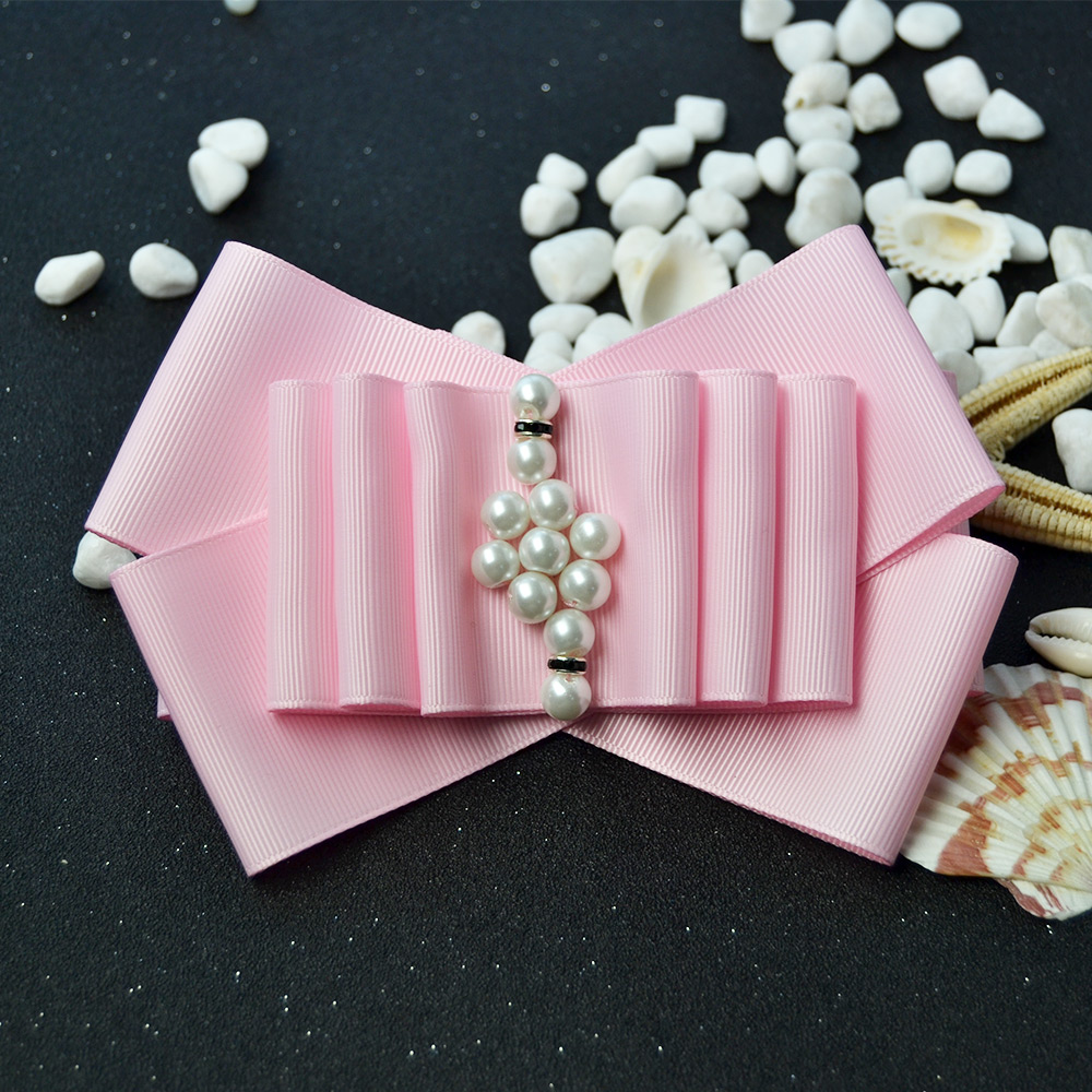 Девичья заколка для волос с розовой лентой-7