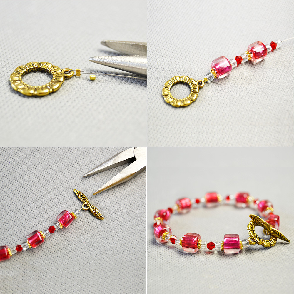 Браслет из прозрачных акриловых кубических бусин-3