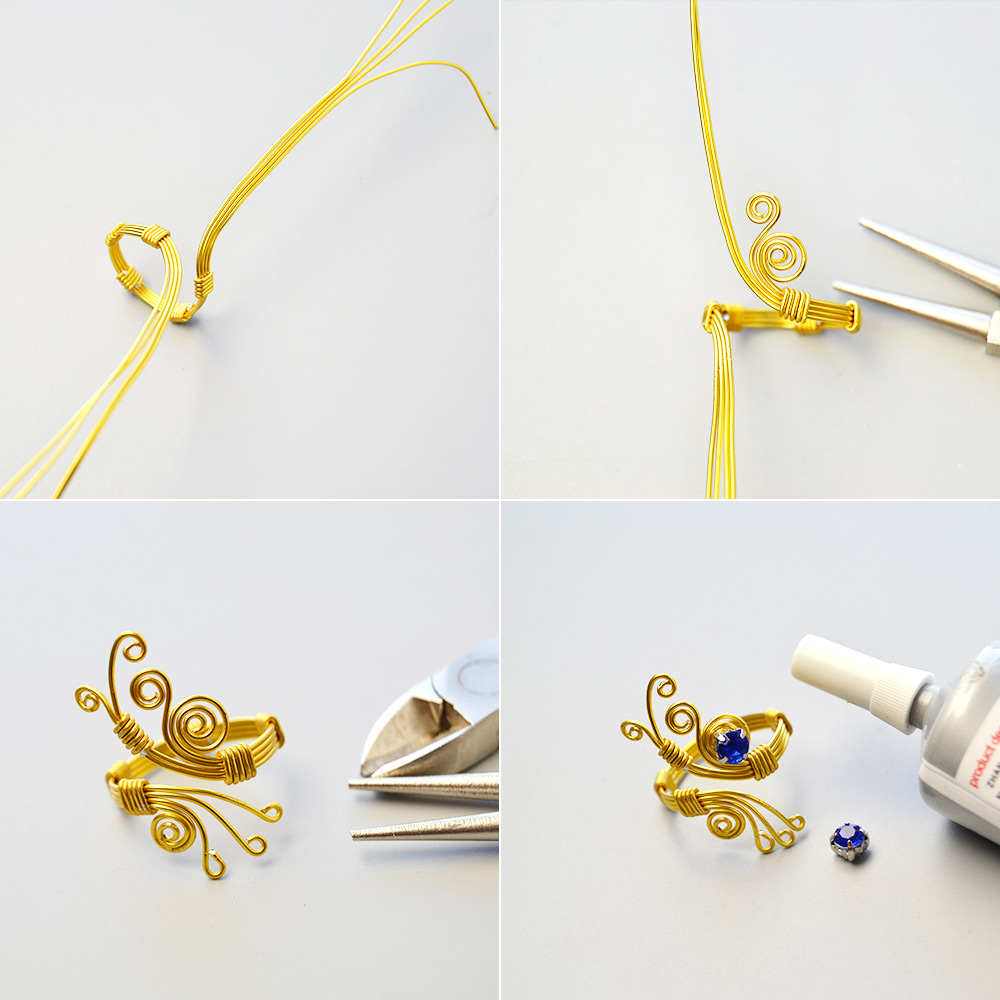 Golddraht umwickelter Ring mit Strassperlen
