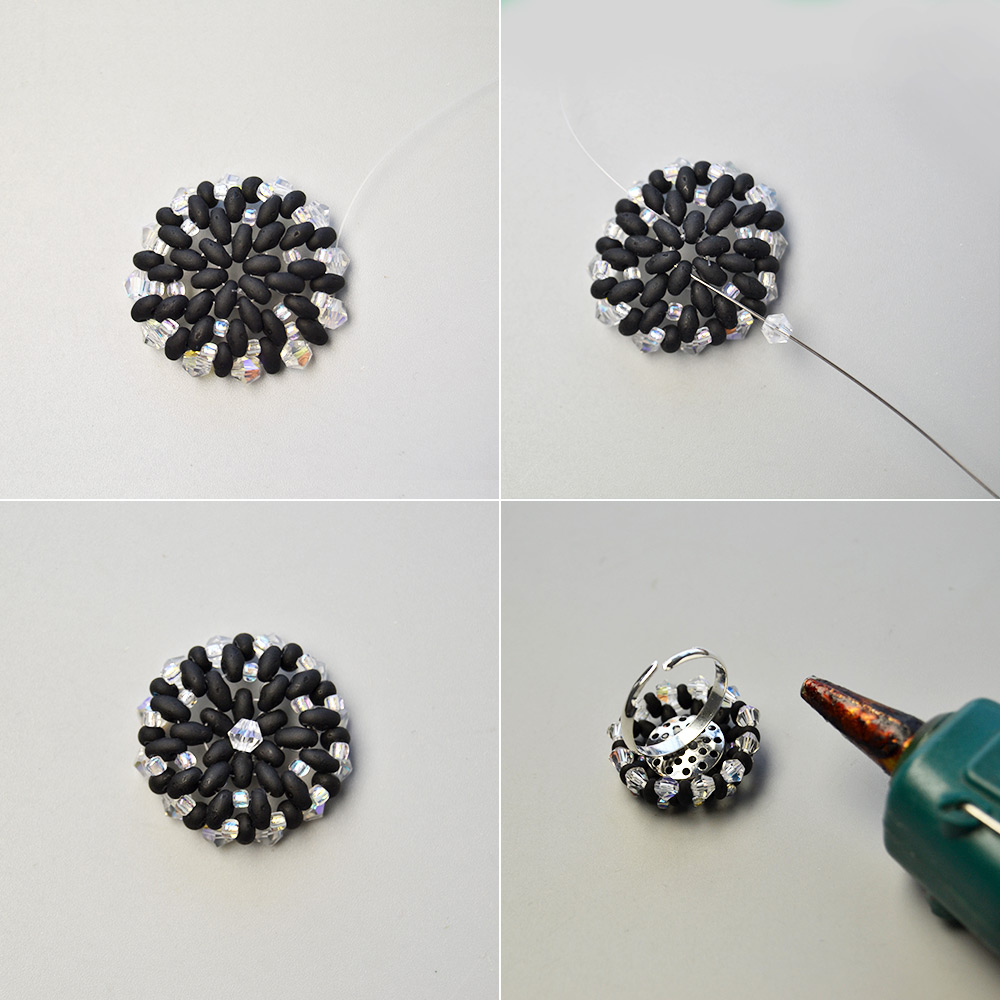 Chrysanthemenförmiger Saatperlenring mit zwei Löchern