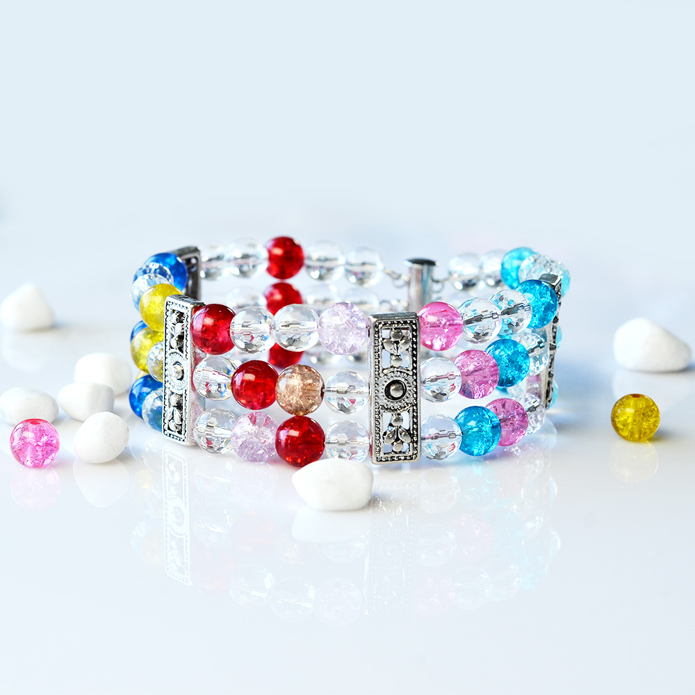 Разноцветный браслет с хрустальными бусинами и хрустальными кварцевыми бусинами-1