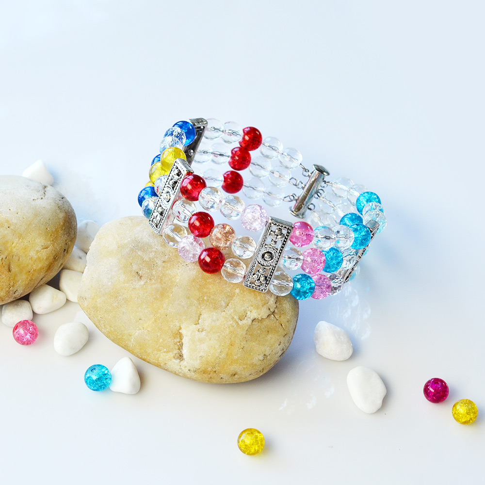 Разноцветный браслет с хрустальными бусинами и хрустальными кварцевыми бусинами-6