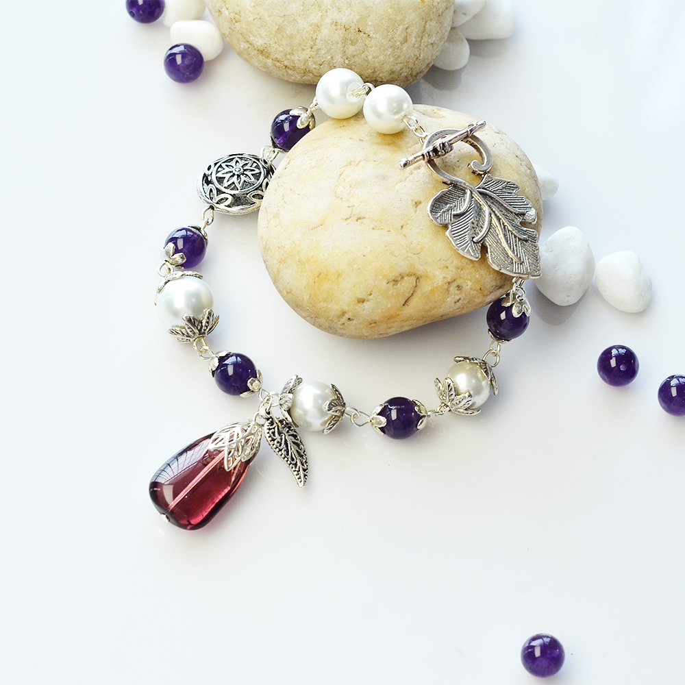 Браслет в винтажном стиле с фиолетовыми кристаллами-4