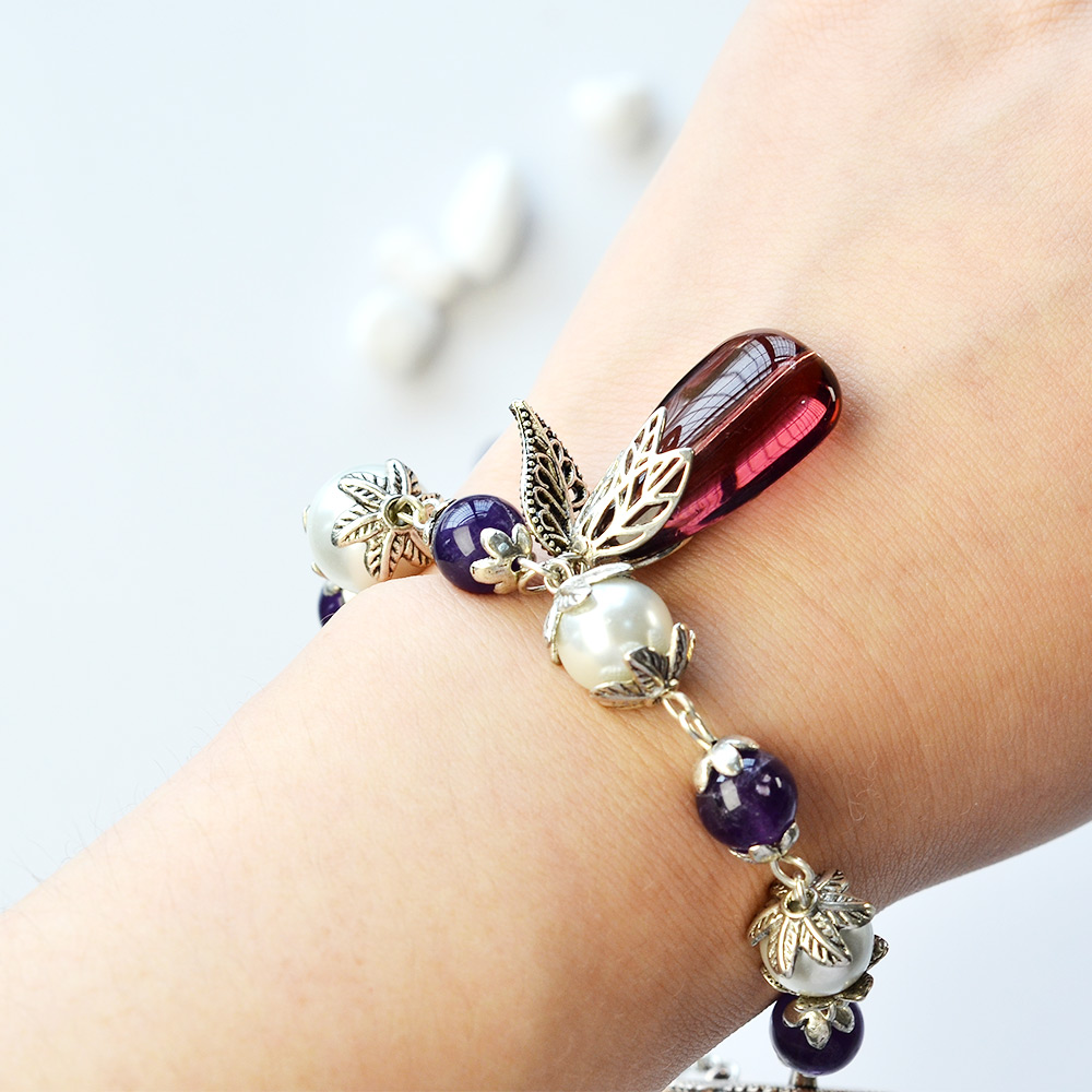 Браслет в винтажном стиле с фиолетовыми кристаллами-5