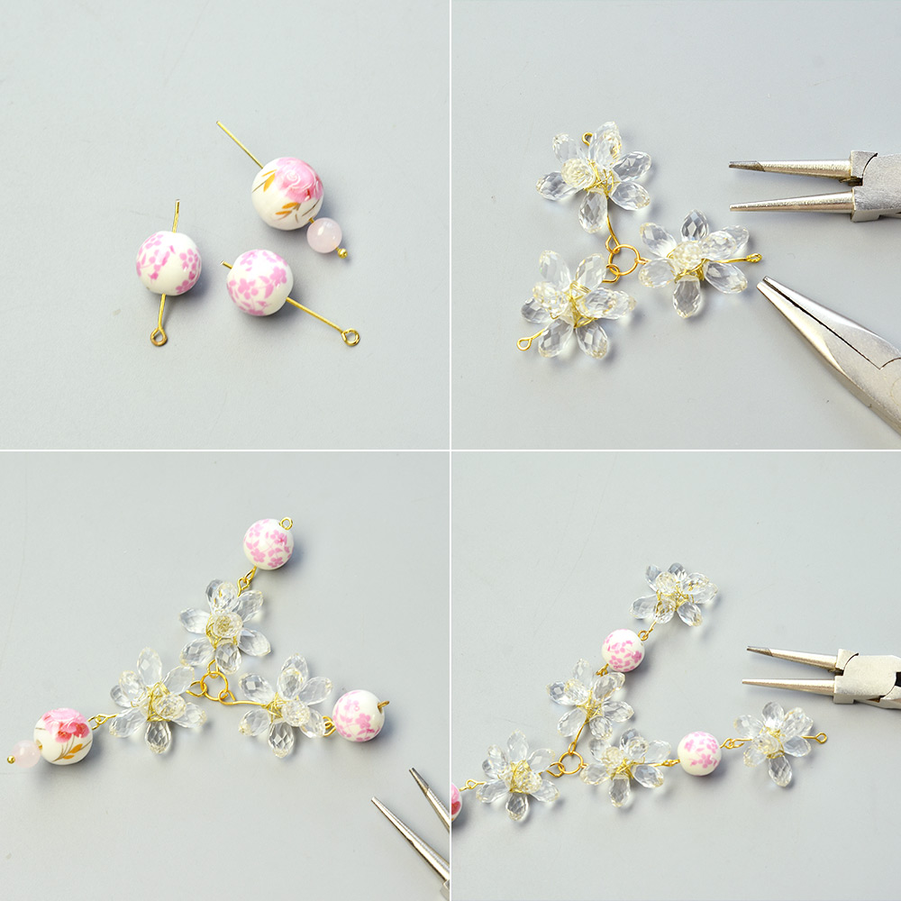 Ожерелье из хрустальных стеклянных бусин с фарфоровыми бусинами с цветочным принтом-4