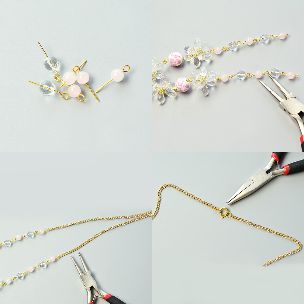 Ожерелье из хрустальных стеклянных бусин с фарфоровыми бусинами с цветочным принтом-5