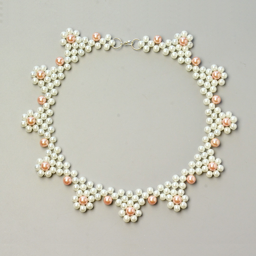 Свадебное ожерелье с жемчугом и бисером-6