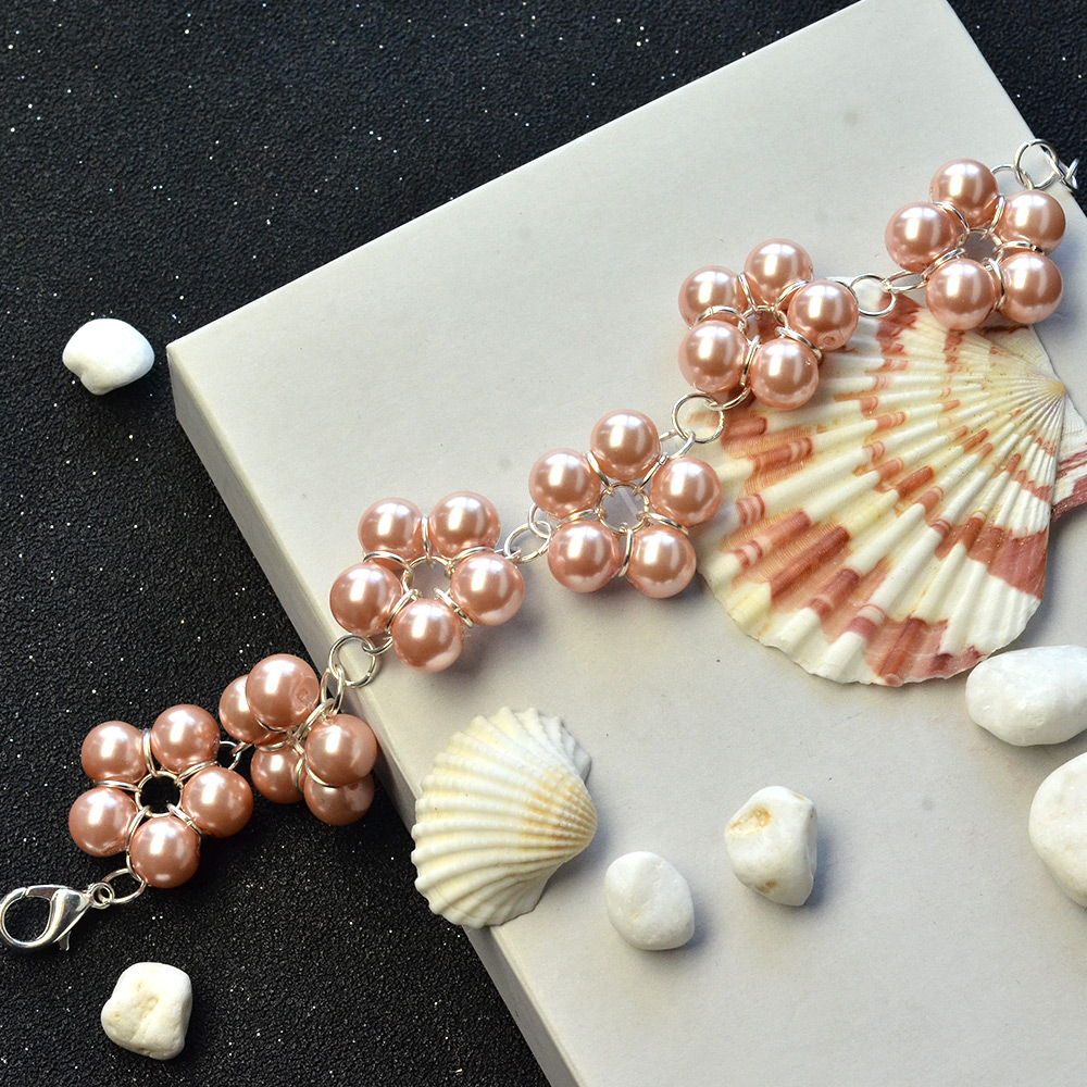 Браслет с цветком из розового жемчуга и прыгающими кольцами-5