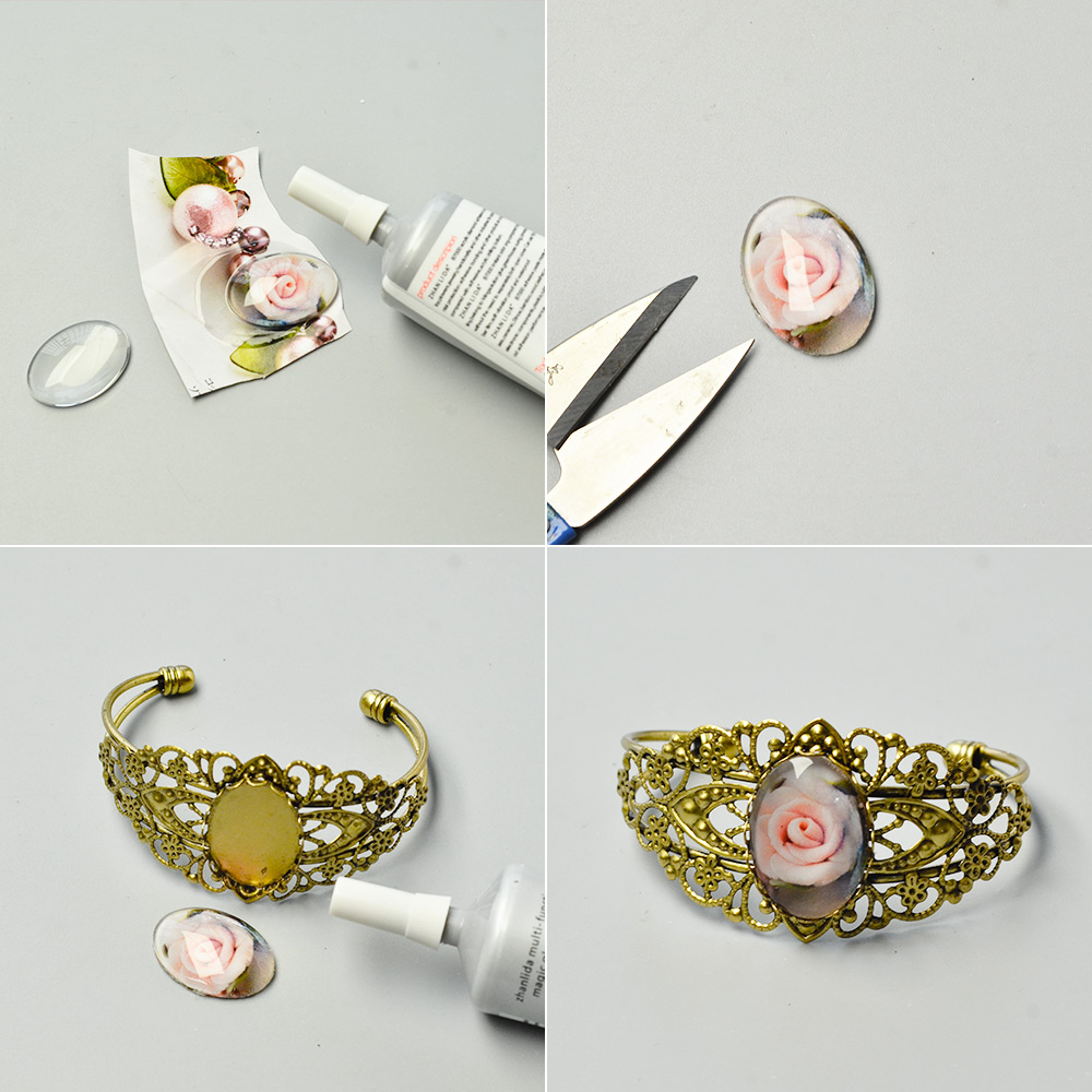 Браслет-манжета из латуни с цветочной пастой-3