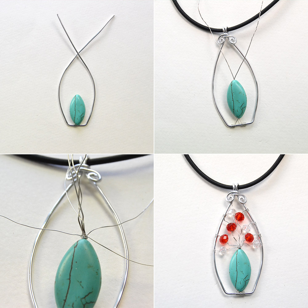 Элегантная подвеска-ваза с бирюзой и стеклянными бусинами-3