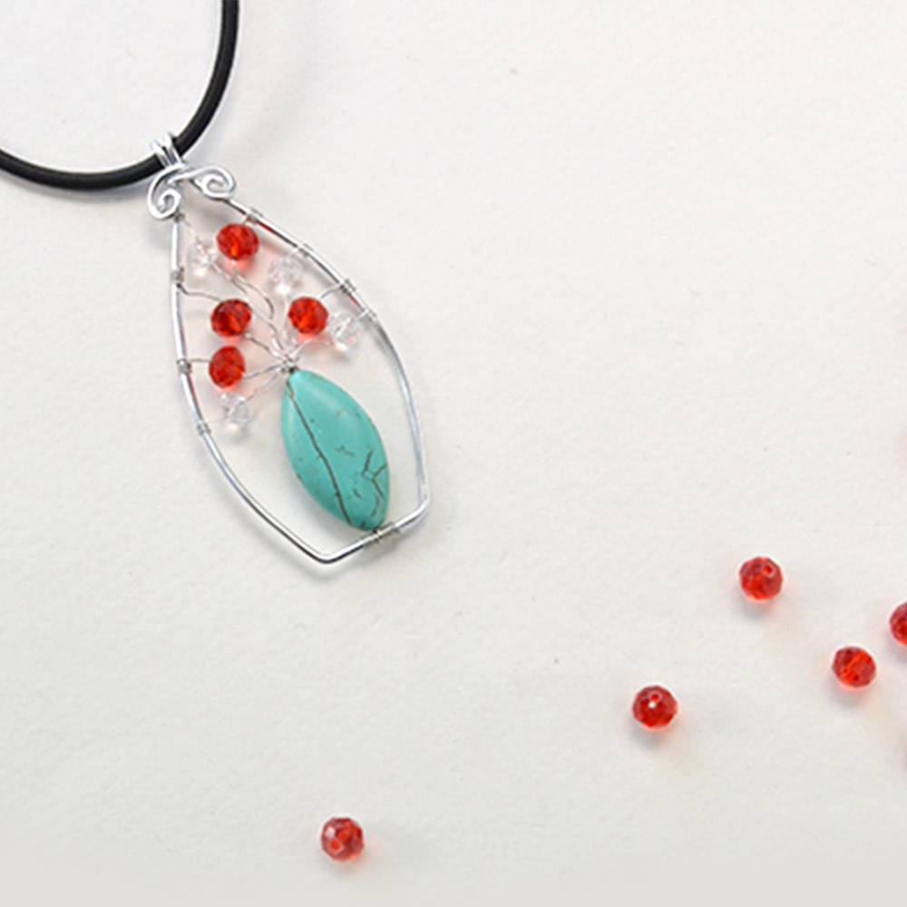 Элегантная подвеска-ваза с бирюзой и стеклянными бусинами-4