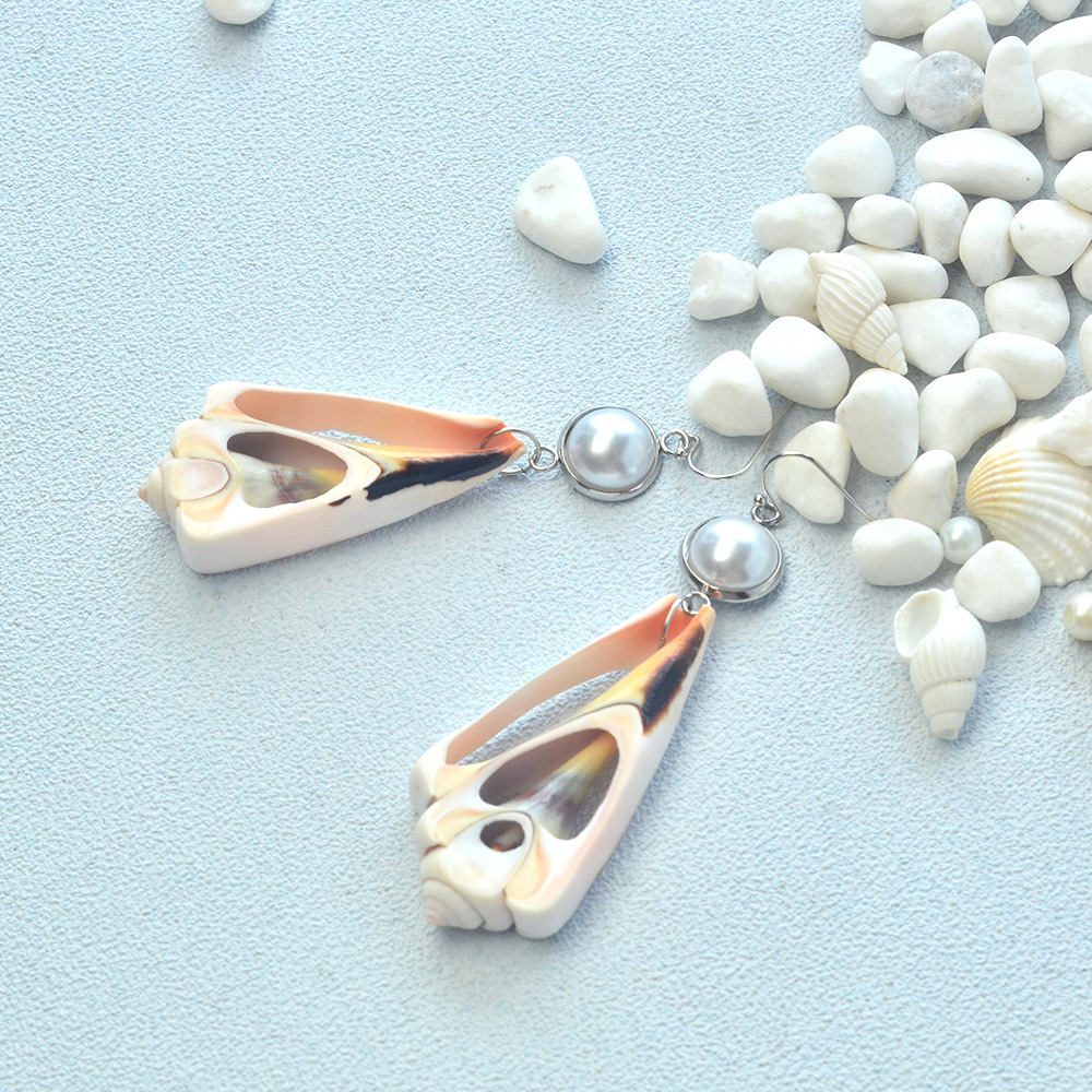 Серьги из свежих ракушек с жемчугом-4