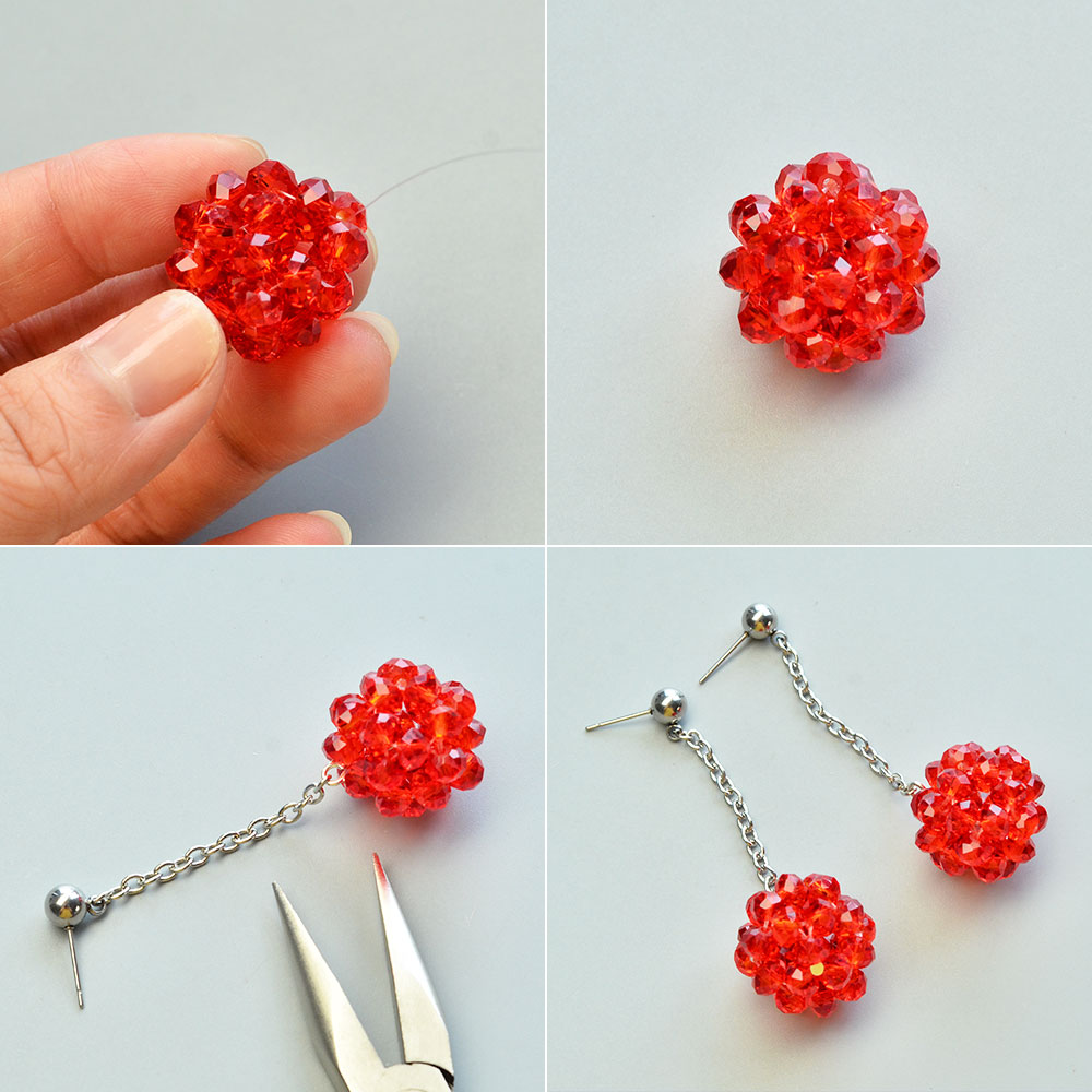 Серьги с красными хрустальными шарами-5