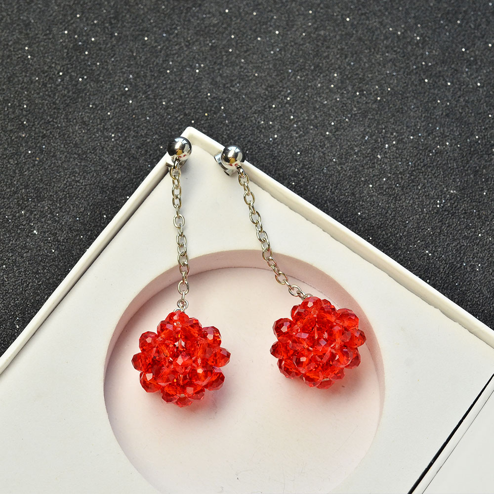 Серьги с красными хрустальными шарами-7